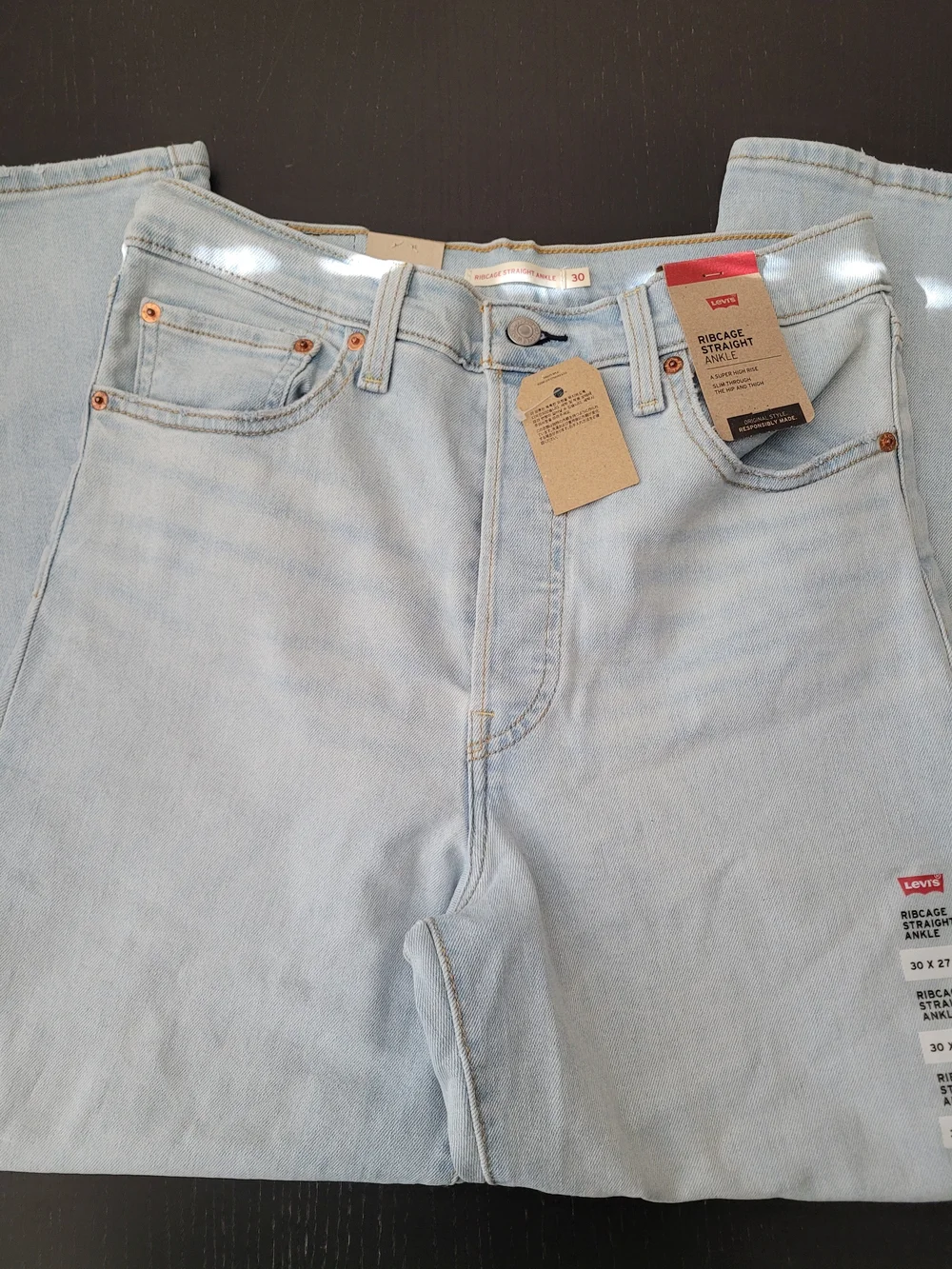 Levi's Ribcage Straight Ankle Jeans - Light Wash, Pale Blue, Buttonfly - Picture 3 of 11